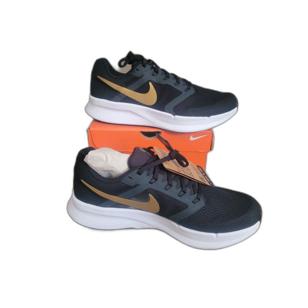 Nike Run Swift 3 Black Metallic Gold Men's Size 9.5 Running Shoes New DR2695-010